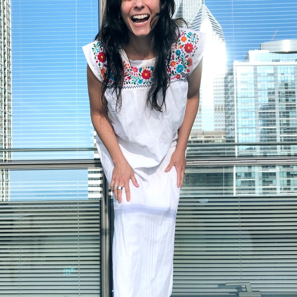 Mexican Long White Dress Embroidered